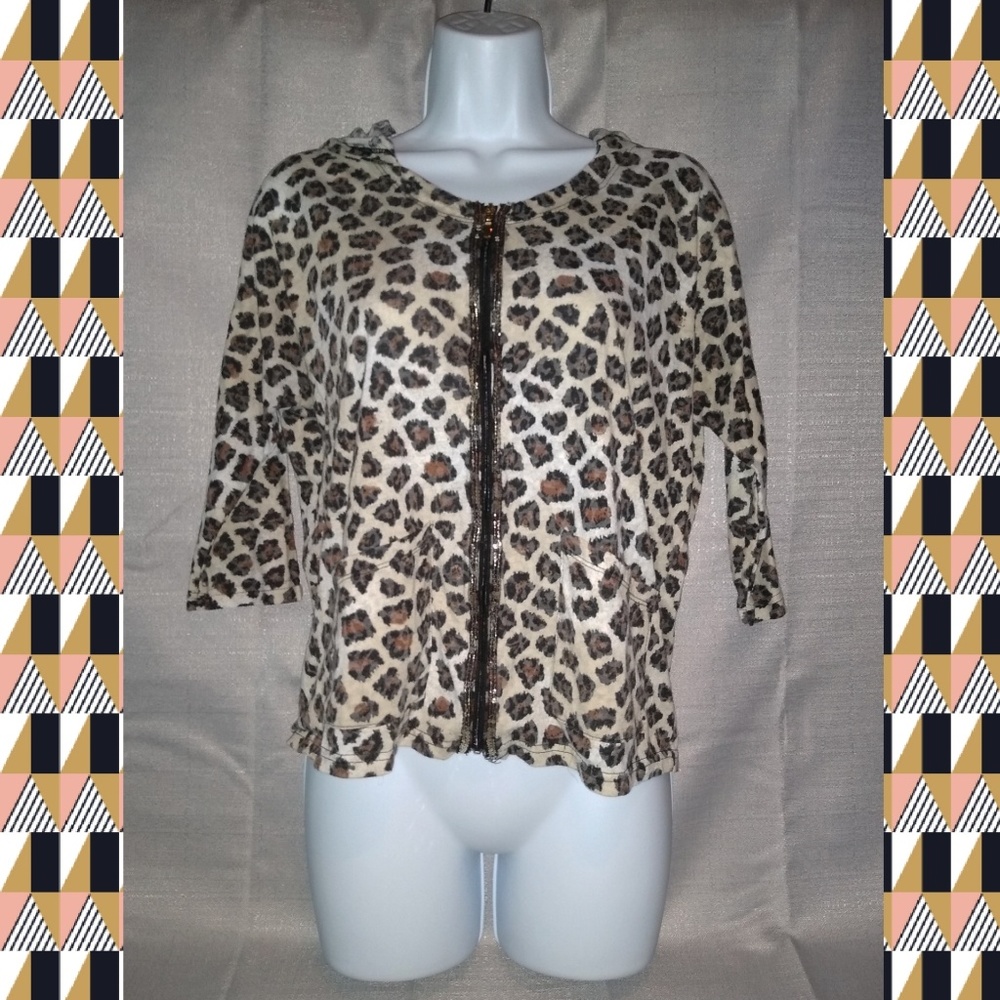 Leopard 3/4 sleeve zip hoodie